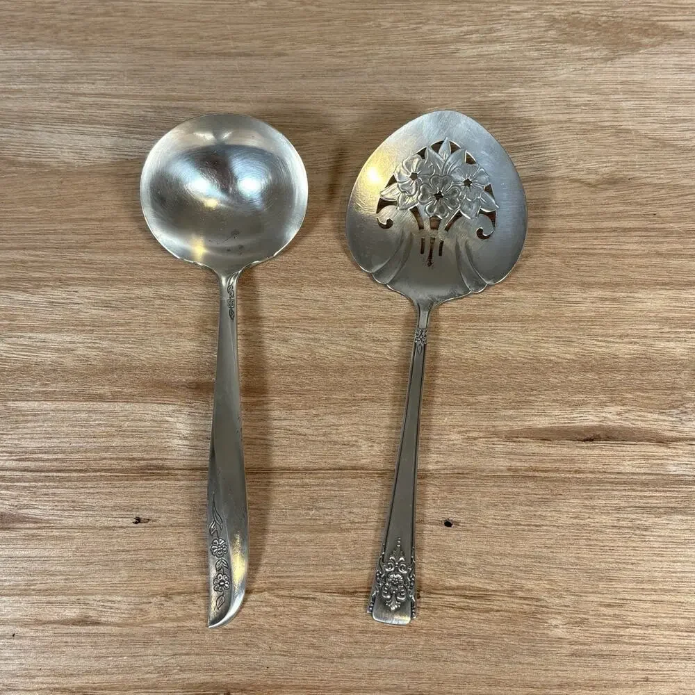 Silver Plated‎ Serving Spoon WM Rogers Set: Mountain Rose Pattern & Gravy Spoon